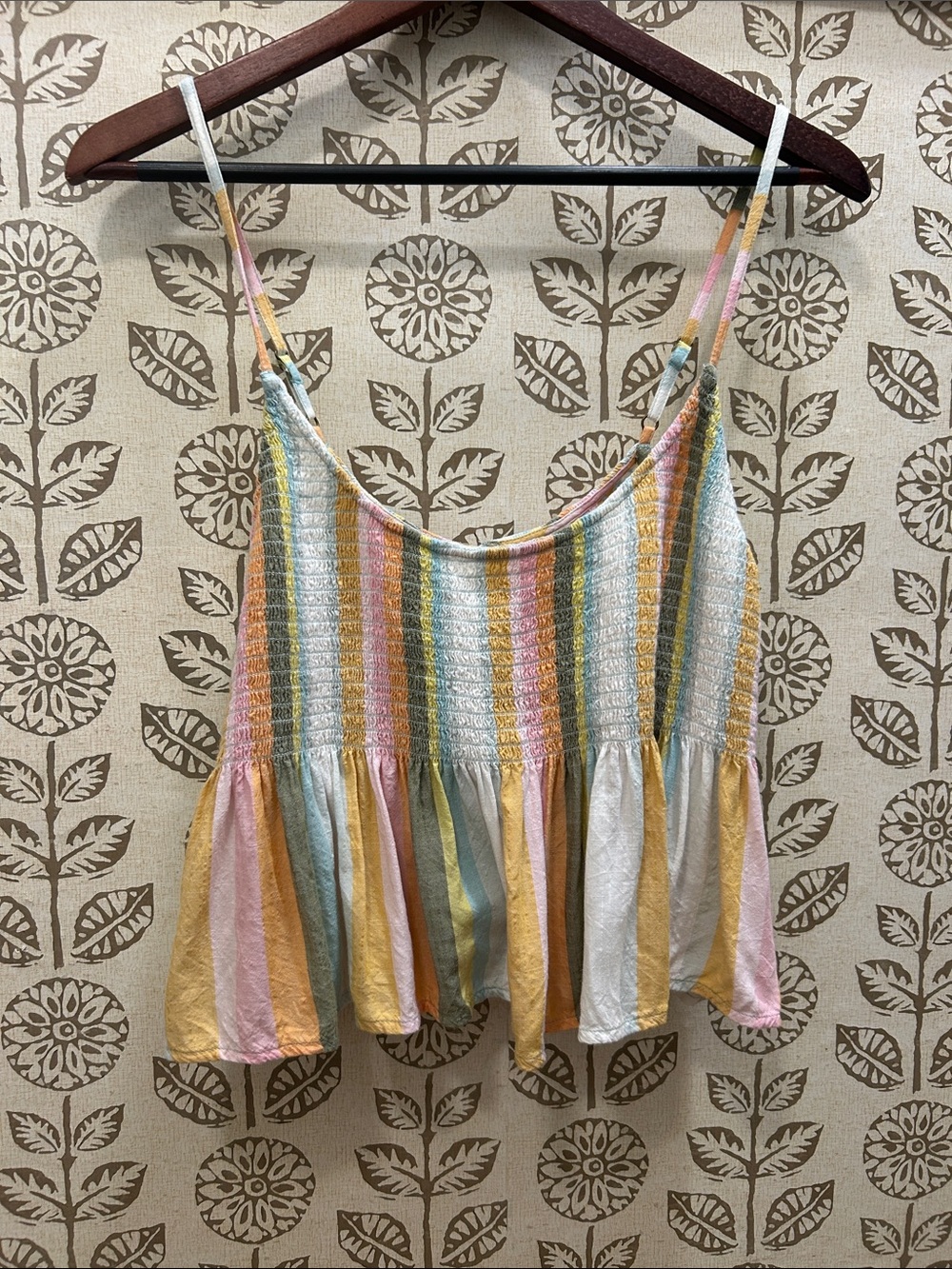 O'Neill Pastel Multi-Striped Smocked Peplum Cami
